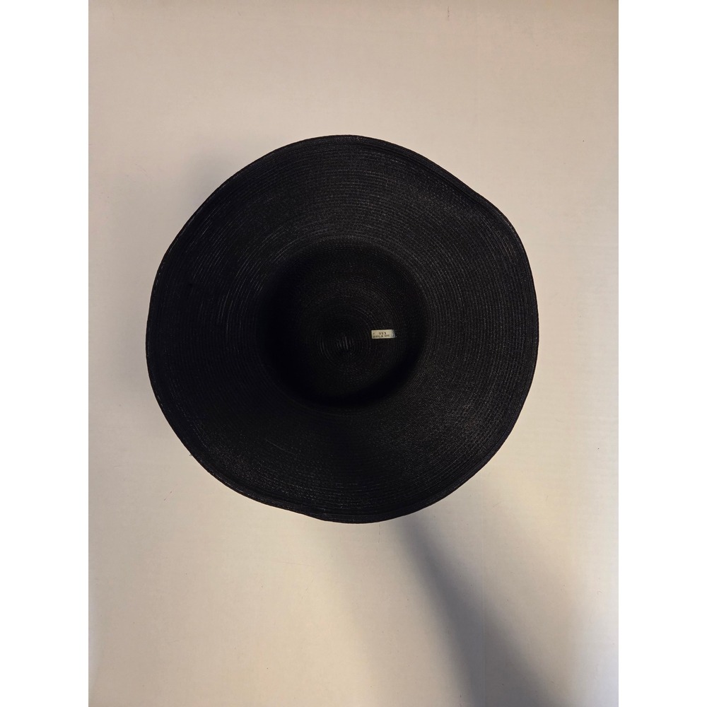 Vintage Style Black Wide Brim Sun Hat with Velvet Ribbon Bow Floppy Straw Hat - Picture 3 of 4